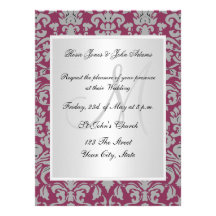 Vintage Damask Wedding Invitation Maroon and white