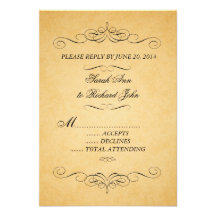 Vintage Damask Wedding RSVP Swirls Flourish Personalised Invites