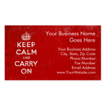 Vintage Deep Red Distressed Keep Calm and Carry On Business Card Template