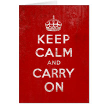 Vintage Deep Red Distressed Keep Calm and Carry On Card