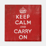 Vintage Deep Red Distressed Keep Calm and Carry On Fridge Magnet