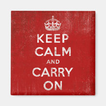 Vintage Deep Red Distressed Keep Calm and Carry On Fridge Magnet