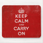 Vintage Deep Red Distressed Keep Calm and Carry On Mousemat
