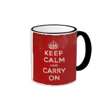 Vintage Deep Red Distressed Keep Calm and Carry On Coffee Mugs