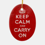Vintage Deep Red Distressed Keep Calm and Carry On Christmas Ornament