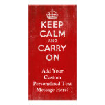 Vintage Deep Red Distressed Keep Calm and Carry On Picture Card