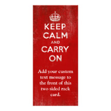 Vintage Deep Red Distressed Keep Calm and Carry On Personalised Rack Card