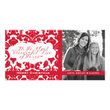 Vintage Divine Damask Red Photo Card Template