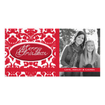Vintage Divine Damask Red with Oval Name Plate Photo Card
