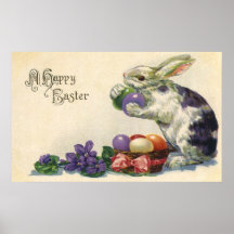 Vintage Easter Bunny w Easter Eggs; Happy Easter! Print
