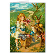 Vintage Easter Card With Girl And Bunnies