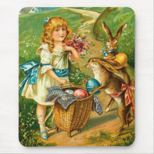 Vintage Easter Card With Girl And Bunnies Mousepad