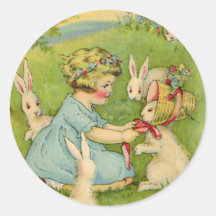Vintage Easter, Girl Bonnet on Bunny Rabbit Stickers