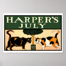 Vintage Edward Penfield, 2 cats, Harper's small Print