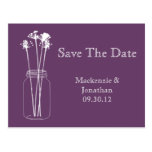 Vintage Eggplant Purple Mason Jar Save The Date Post Cards