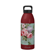 Vintage Elegant Pink Red Roses Pattern Water Bottle