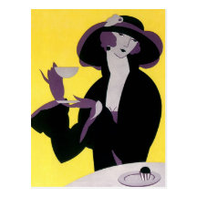 Vintage Elegant Woman Drinking Afternoon Tea Party Post Card