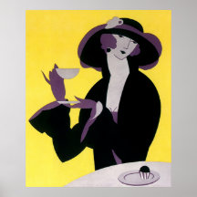 Vintage Elegant Woman Drinking Afternoon Tea Party Print