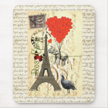 Vintage elephant and red heart balloons mousemats