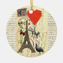 Vintage elephant and red heart balloons christmas tree ornament