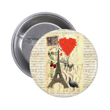 Vintage elephant and red heart balloons pin