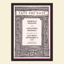 Vintage Engraved Frame Save the Date (pink/black) invitations