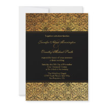 Vintage faded black gold damask wedding invitation