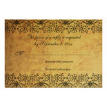 Vintage faded black gold damask wedding RSVP card Personalised Announcement