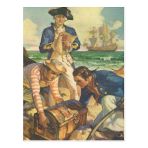 Vintage Fairy Tale Pirates, Treasure Island Post Card