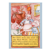 Vintage Fairy Tale Three Little Pigs and the Wolf Personalized Announcement