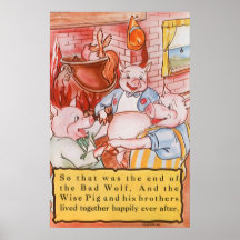 Vintage Fairy Tale Three Little Pigs and the Wolf Posters