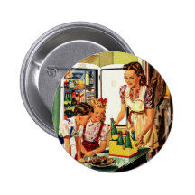 Vintage Family in the Kitchen Having a Snack Pinback Button