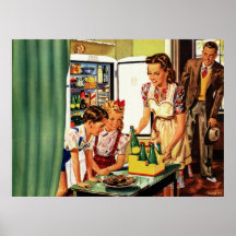 Vintage Family in the Kitchen Having a Snack Print