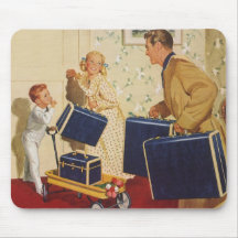 Vintage Family Vacation, Dad Children Suitcases Mouse Pads