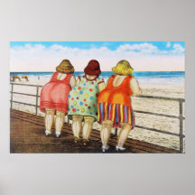 Vintage Fat Bottomed Girls at Beach Print