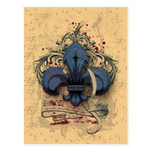 Vintage fleur-de-lis  blue metal grunge effects post cards