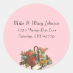 Vintage Floral Basket on Pink Address Labels Stickers