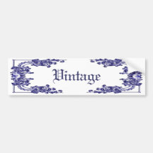VINTAGE FLORAL BLACK AND WHITE DAMASK BUMPER STICKER