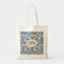 Vintage Floral Blue Pattern Canvas Bag