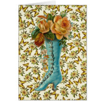Vintage Floral Boot Greeting Cards