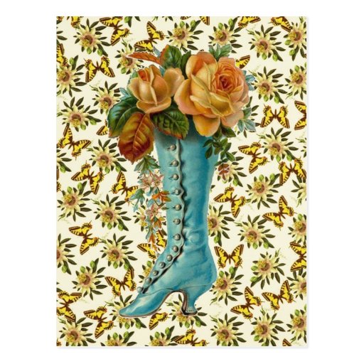 Vintage Floral Boot Postcards