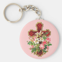 Vintage Floral Cross Key Chains