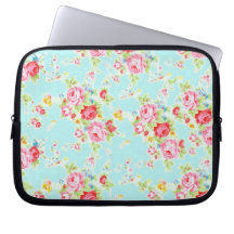 Vintage floral roses blue shabby rose flowers chic laptop sleeves