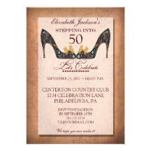 Vintage Floral Shoe 50th Birthday Invitation