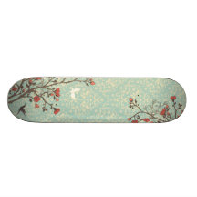 Vintage floral swirls damask + bird skateboard
