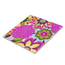 Vintage Floral Wallpaper, Pink Blue Green Tiles