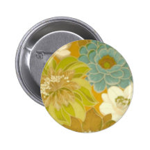 Vintage Floral Wallpaper, Turquoise Green & Brown Buttons