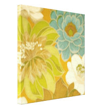 Vintage Floral Wallpaper, Turquoise Green & Brown Canvas Prints
