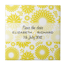 Vintage floral yellow "Save the date" Tile