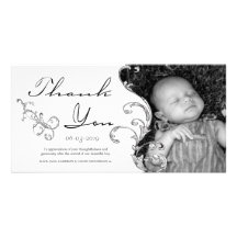 Vintage Flourish New Baby Thank You Card Personalized Photo Card